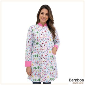 Jaleco manga Longa - Estampa Alegria Detalhes Rosa
