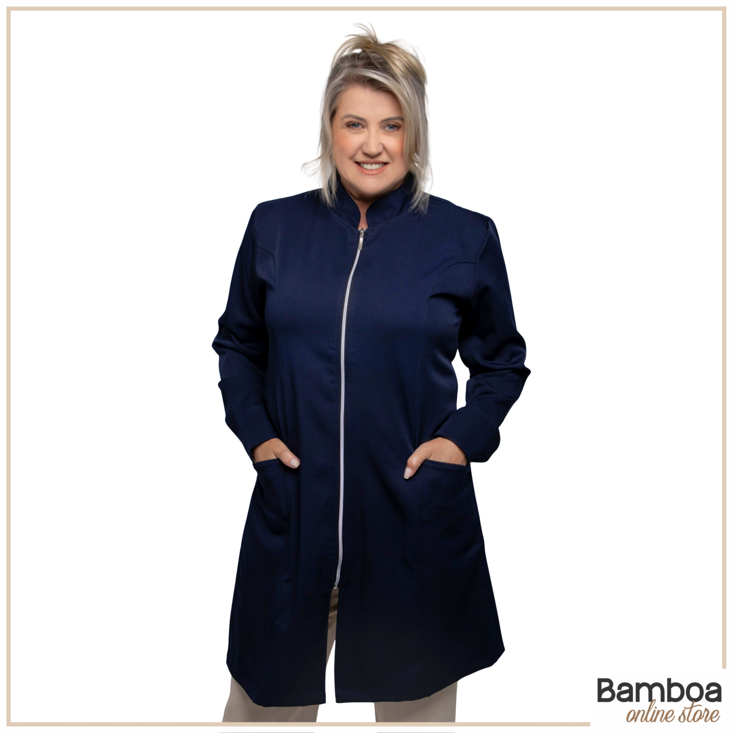Jaleco Feminino Gabardine Azul Marinho Com Zíper