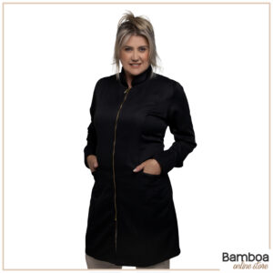 Jaleco Feminino Gabardine Preto Com Zíper Dourado