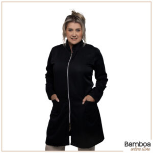 Jaleco Feminino Gabardine Preto Com Zíper Prata
