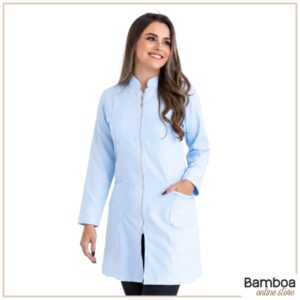 Jaleco Gabardine  Azul Claro - Com Zíper