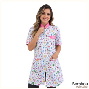 Jaleco Feminino Manga Curta Com Zíper - Estampa Alegria