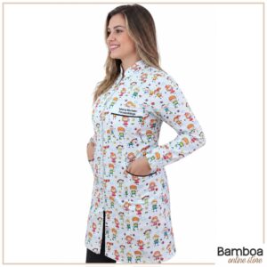 Jaleco Feminino Gabardine Estampa Diversão Detalhes Preto