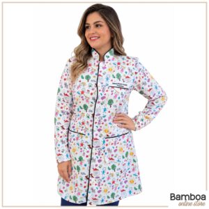 Jaleco Gabardine Manga Longa - Estampa Alegria
