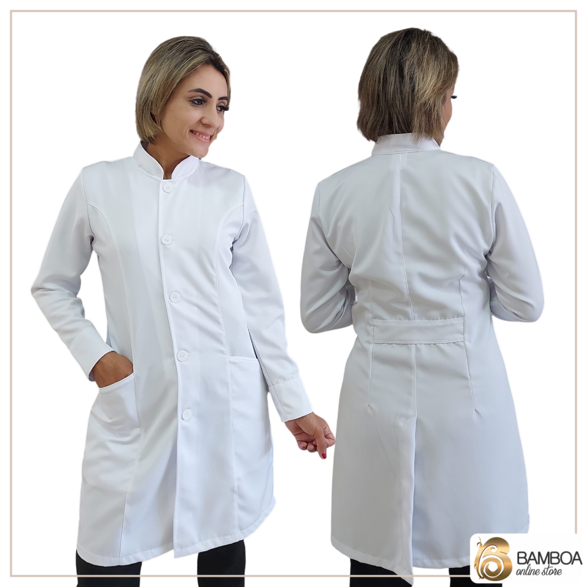 Jaleco Feminino Gabardine Gola Padre com Botão – BAMBOA