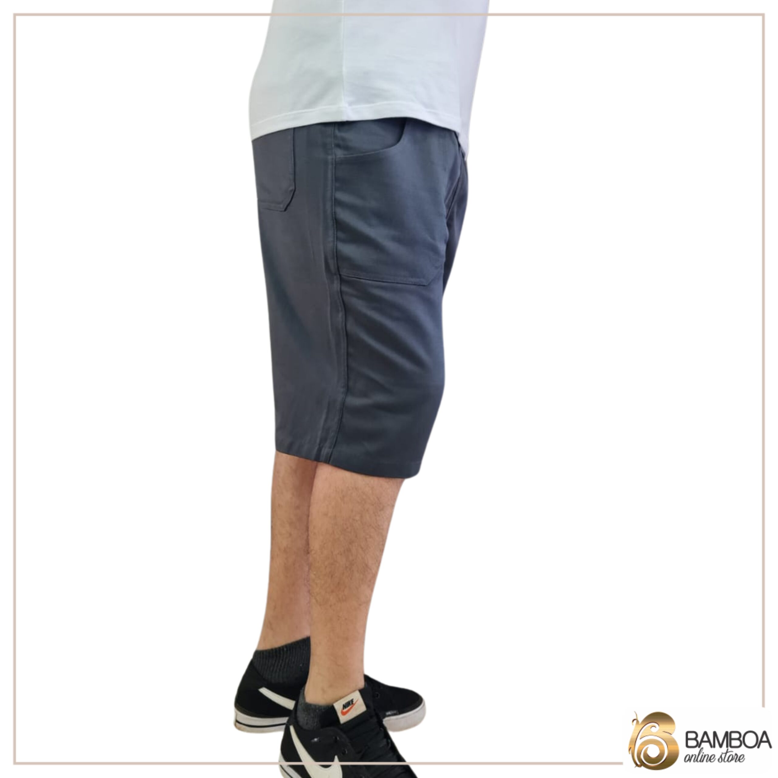 Bermuda De Brim Pesado Uniforme Profissional Cinza Chumbo - Imagem 4