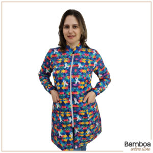 Jaleco Feminino Gabardine - Estampa Autismo 4 - Com Zíper