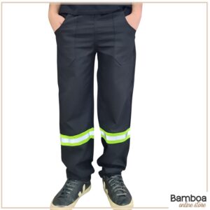 Calça De Brim Pesado com Faixa Refletiva Preta e Verde Fluorescente
