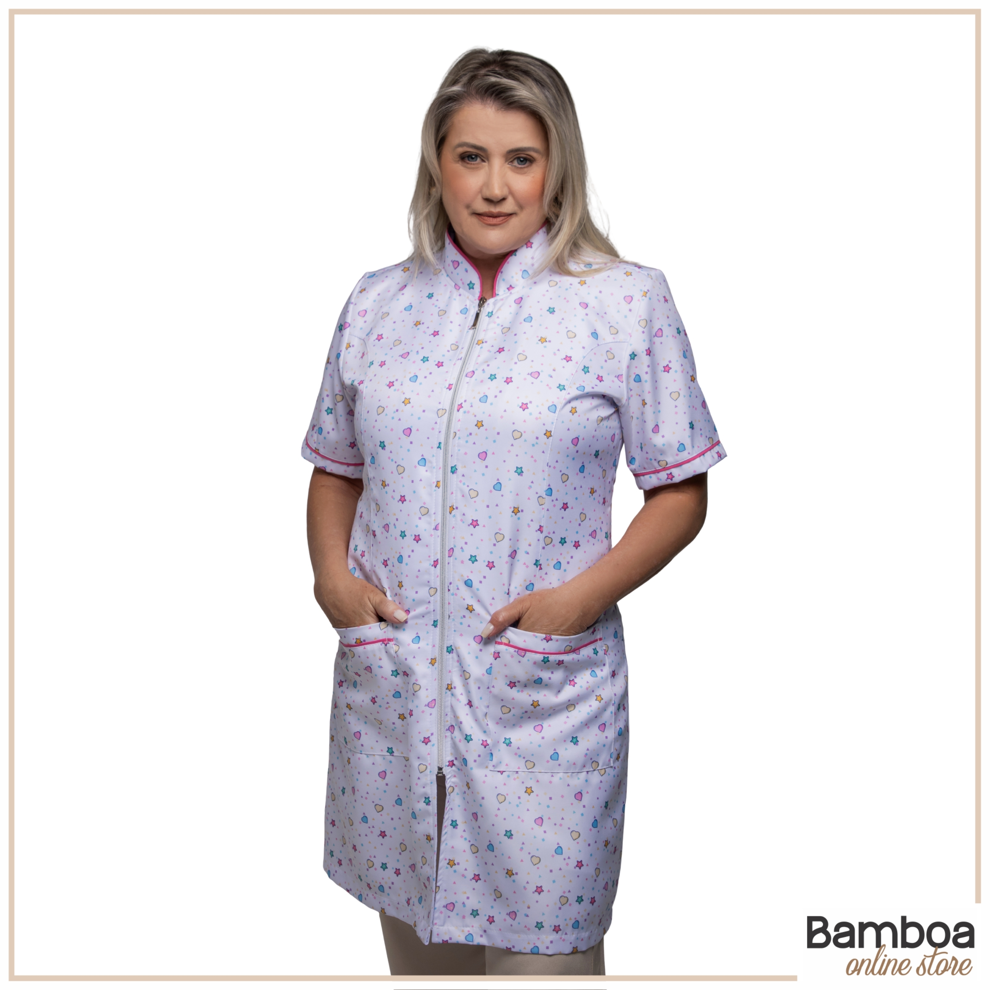 Jaleco Feminino Gabardine Estampa Serenidade: Cores que Inspiram Bem-Estar e Estilo!