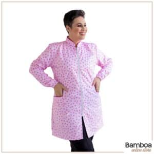 Jaleco Feminino Gabardine - Estampa Patinhas Rosa